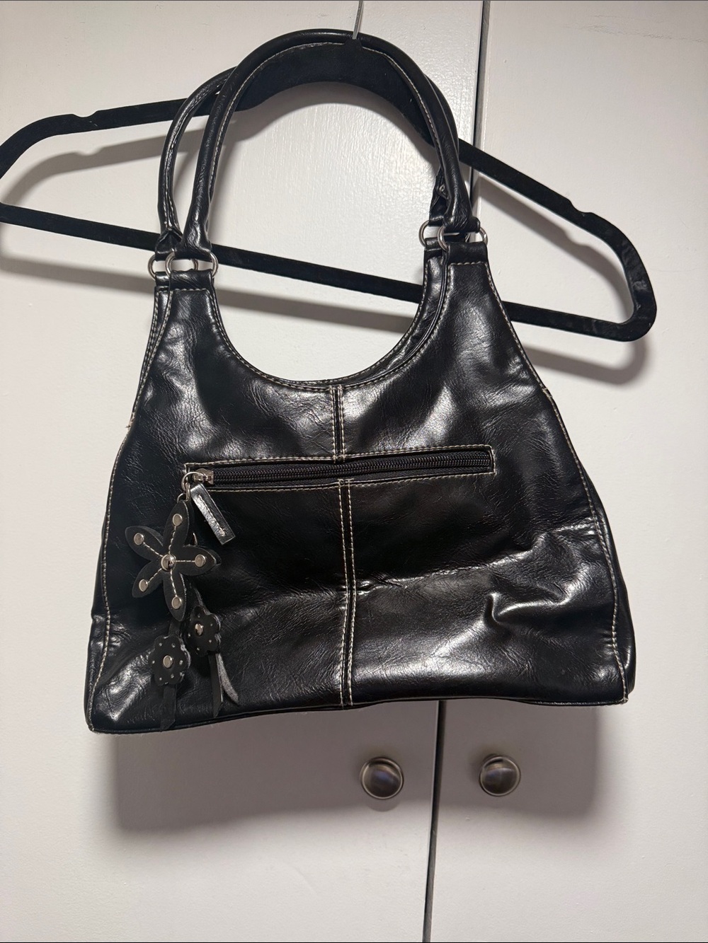 Y2K St. John's Bay Black Shoulder Bag with Floral Charm